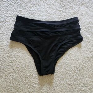 Shade & Shore Womens Black High Waist Mesh Panel Strappy Bikini Bottoms Size M